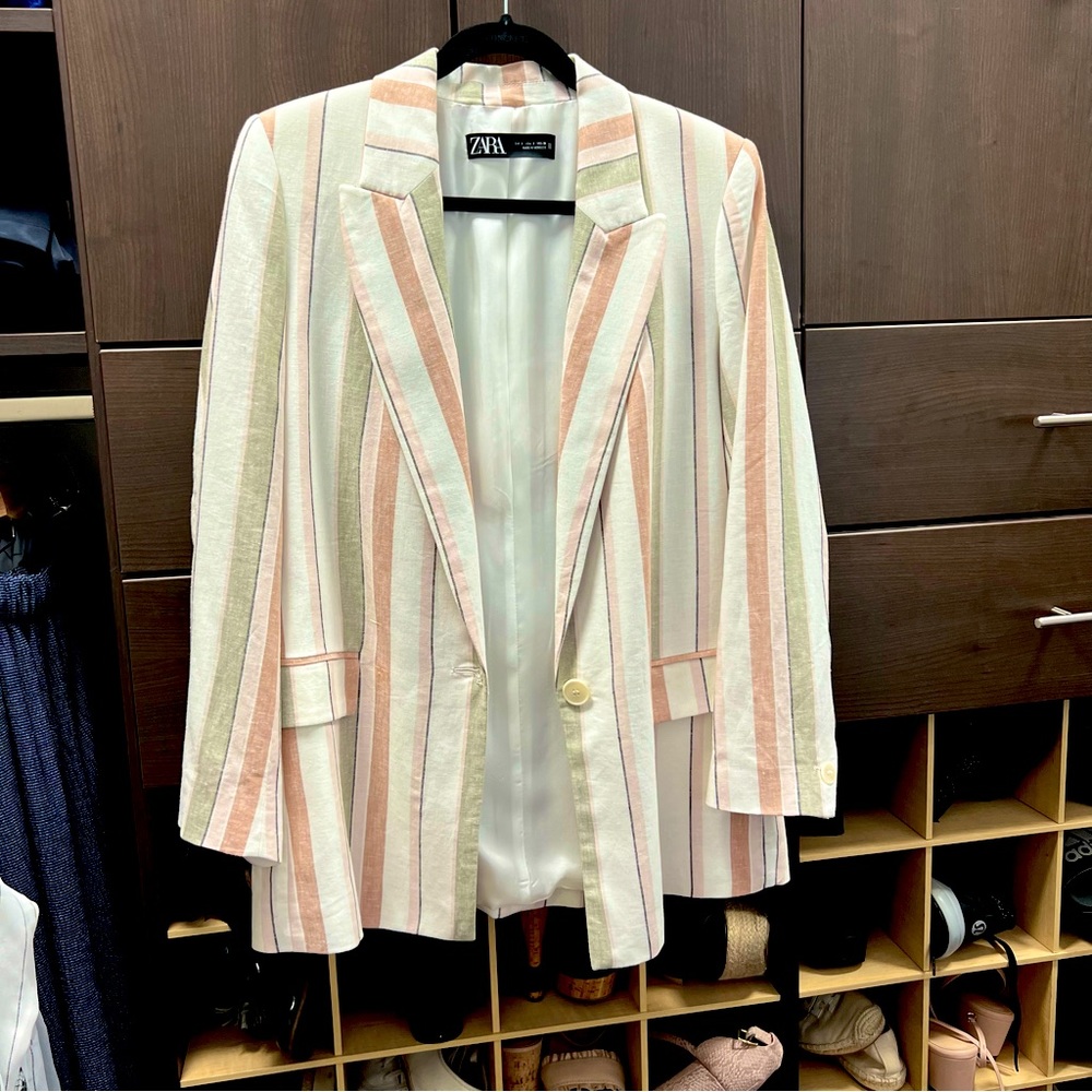 Zara Striped Linen Blend Blazer